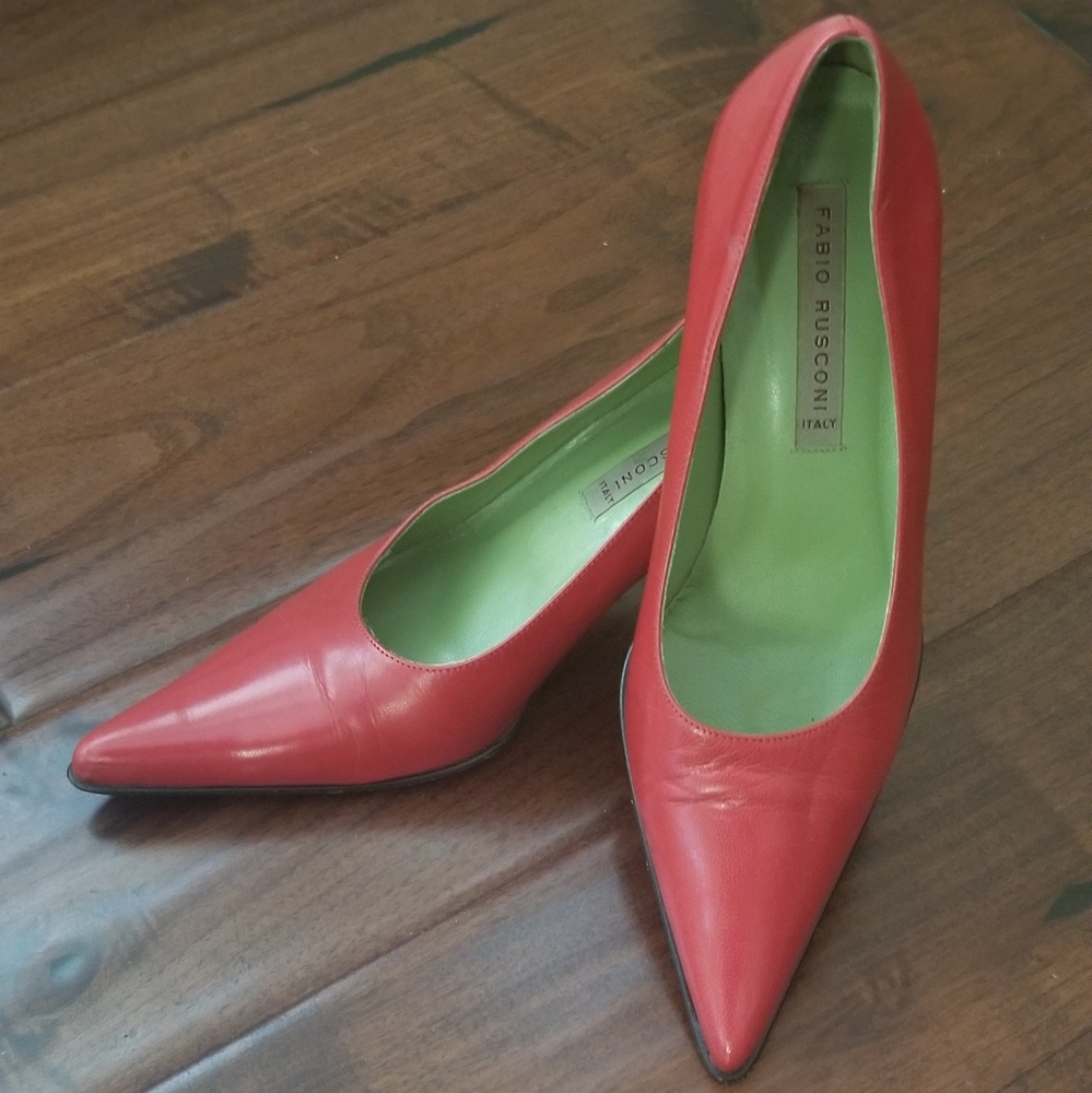 FABIO RUSCONI Red Leather Pointy Toe Pump  - Size 5